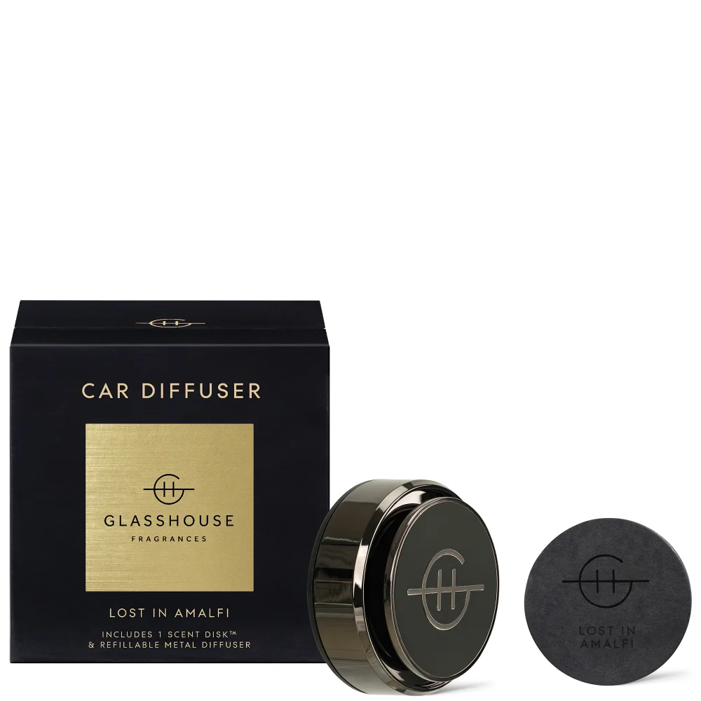 Glasshouse Fragrances Black Car Diffuser - Lost in Amalfi with 1 Replacement Scent Disk Image 1
